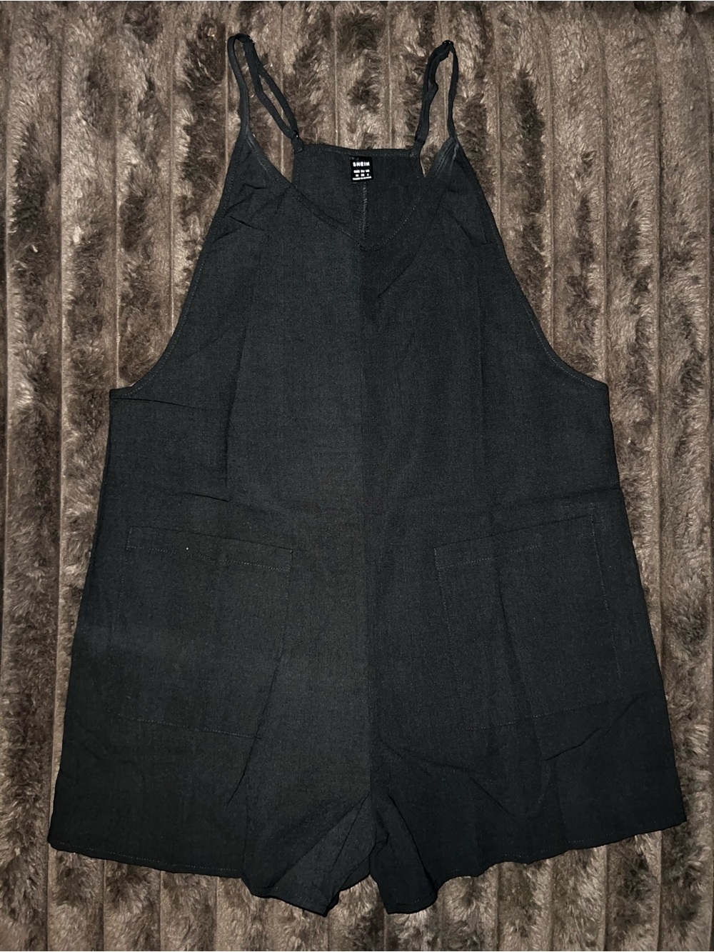 SHEIN Black Linen-Blend Short Romper with Pockets
